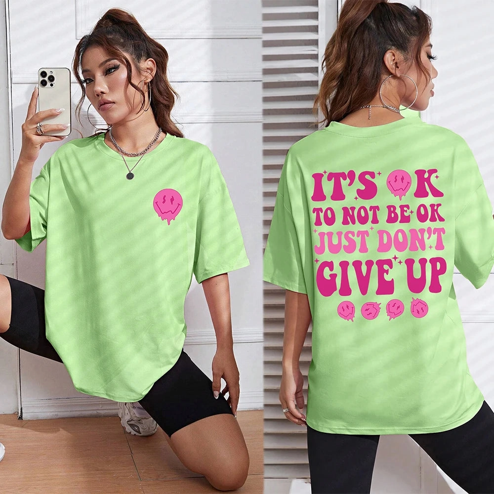 Women??s Casual Breathable T Shirt with Inspirational Quote It??s Ok To Not Be Ok Just Don??t Give Up Summer Basic Top for Daily Wear