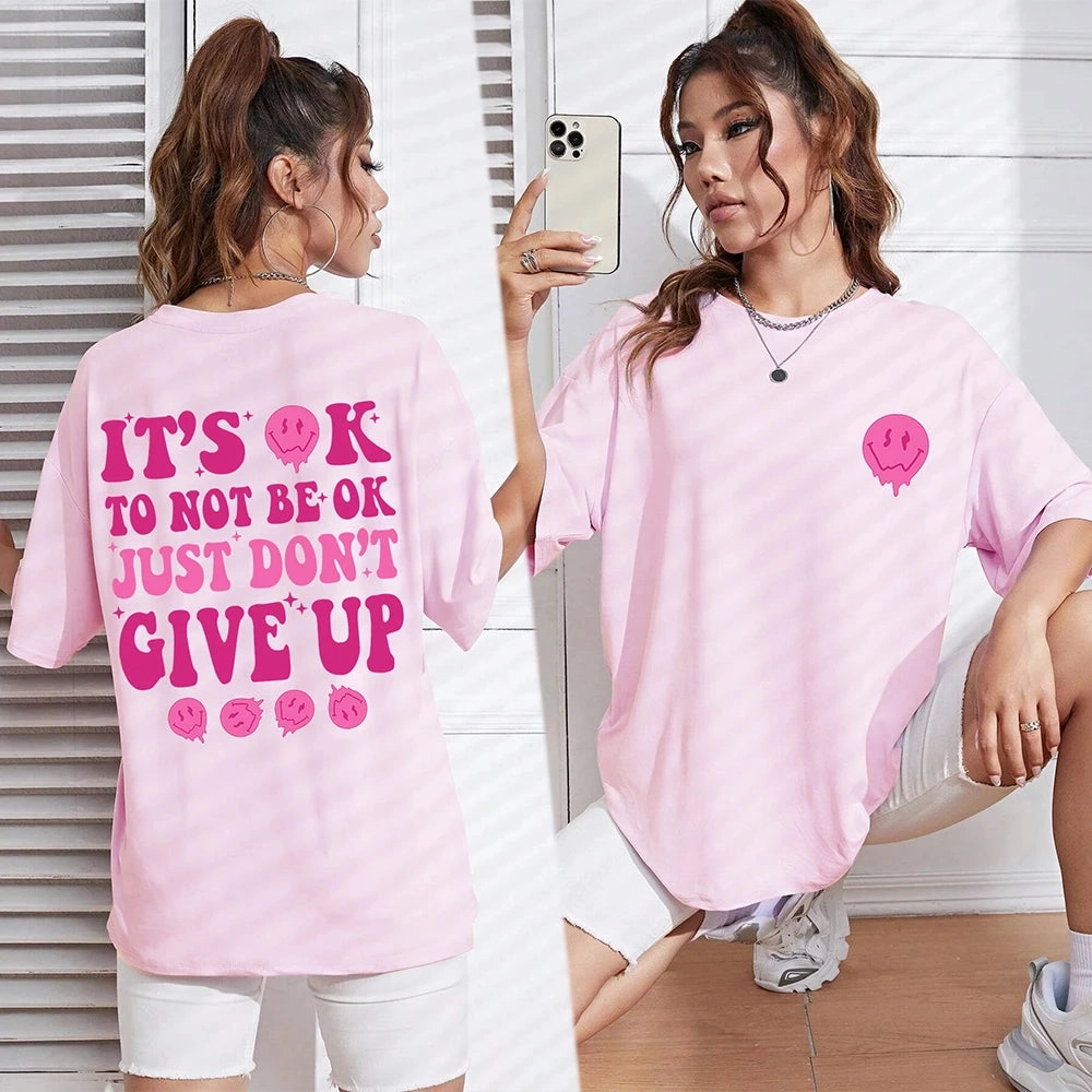 Women??s Casual Breathable T Shirt with Inspirational Quote It??s Ok To Not Be Ok Just Don??t Give Up Summer Basic Top for Daily Wear
