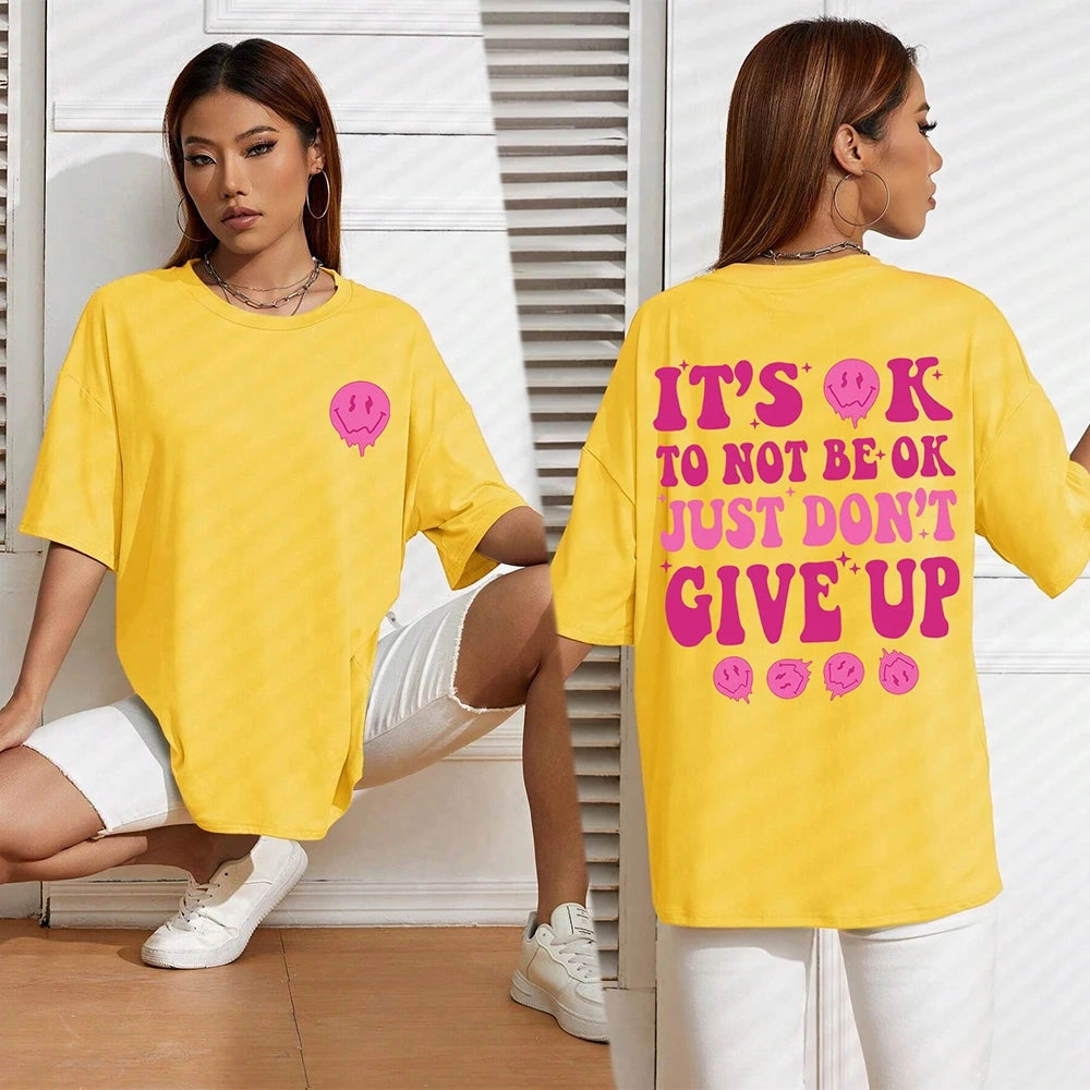 Women??s Casual Breathable T Shirt with Inspirational Quote It??s Ok To Not Be Ok Just Don??t Give Up Summer Basic Top for Daily Wear