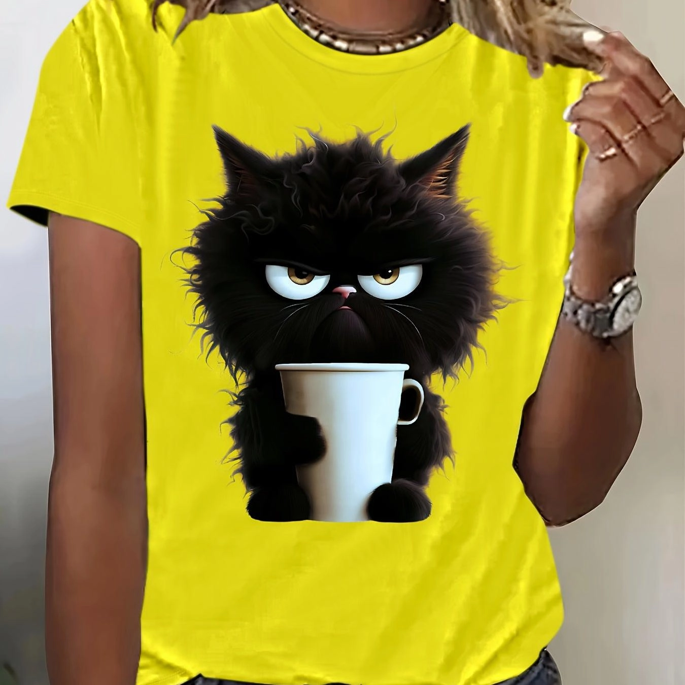 Women's Cat Print T-Shirt - Cute Casual Summer Top