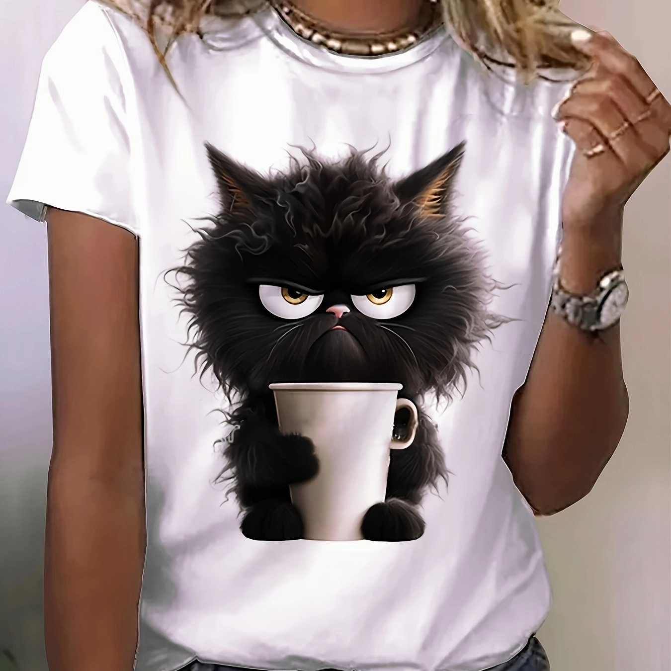 Women's Cat Print T-Shirt - Cute Casual Summer Top
