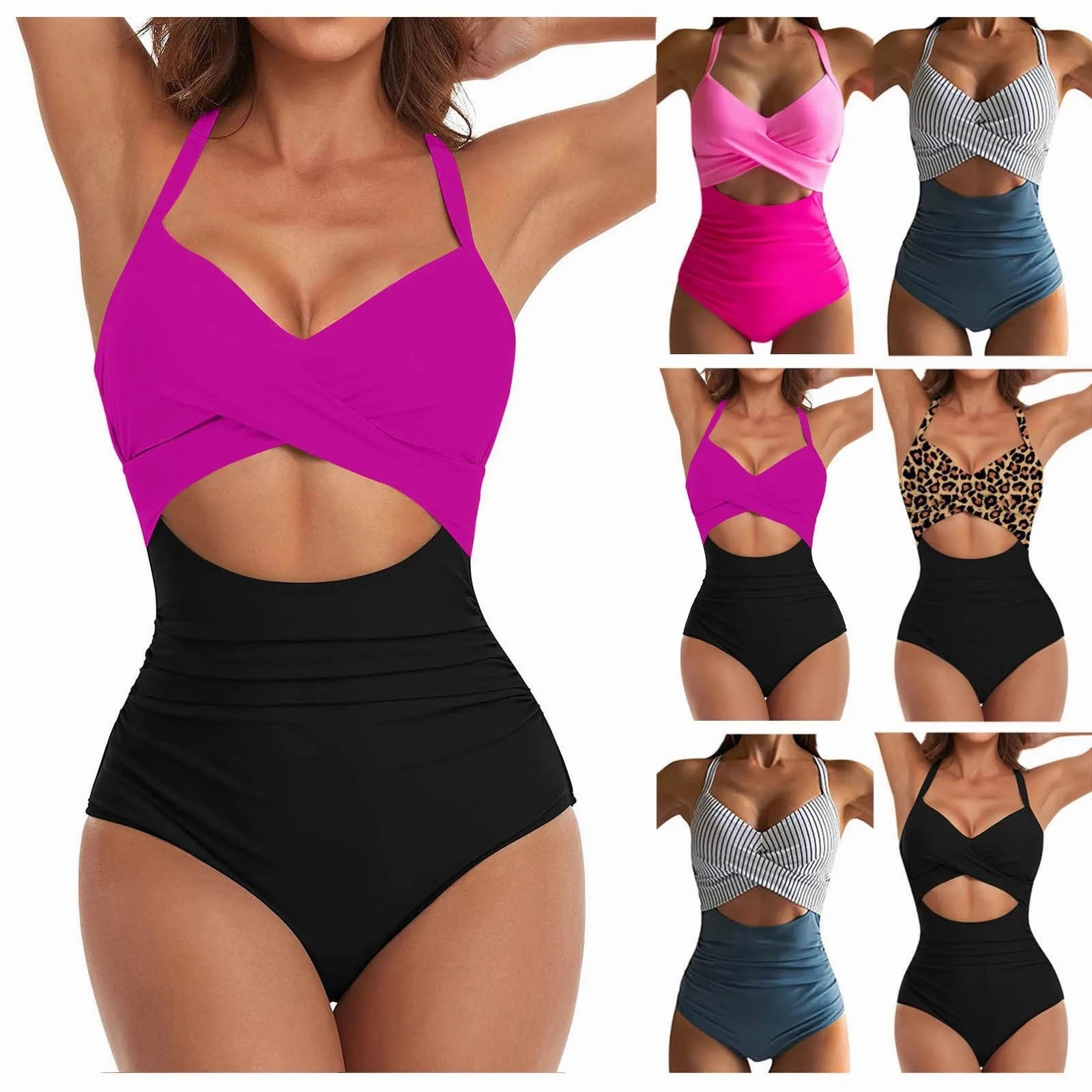 Women's Colorful Sexy Hollow Cross Bikini Beach Swimsuit