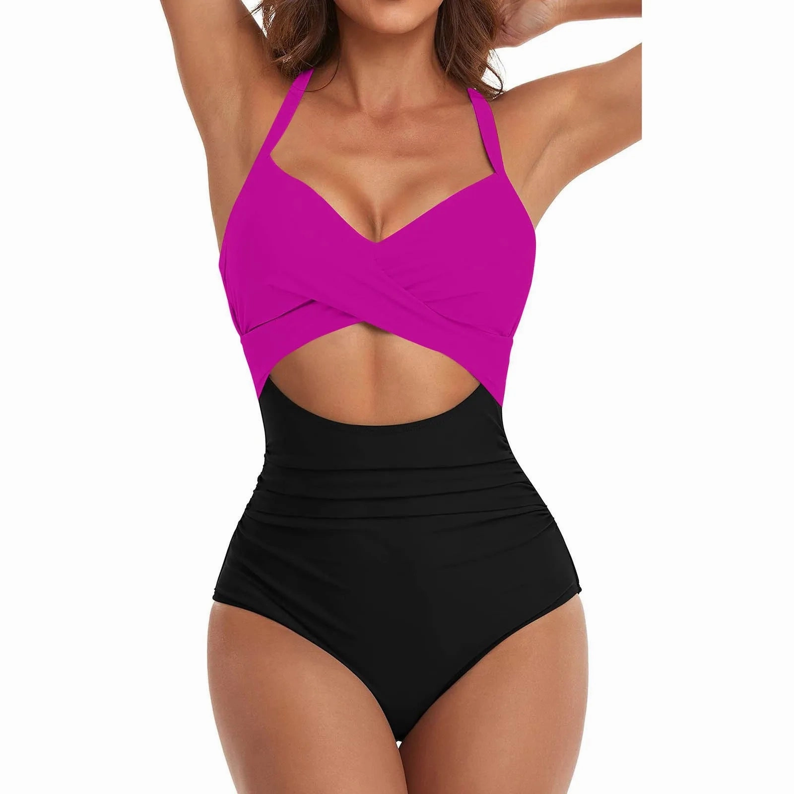 Women's Colorful Sexy Hollow Cross Bikini Beach Swimsuit