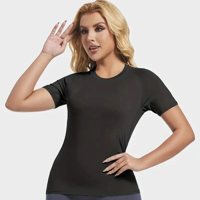 Women's Compression Shirt Short Sleeve Athletic Yoga T-Shirt Quick Dry Stretchy Gym Baselayer for Summer Workout and Running