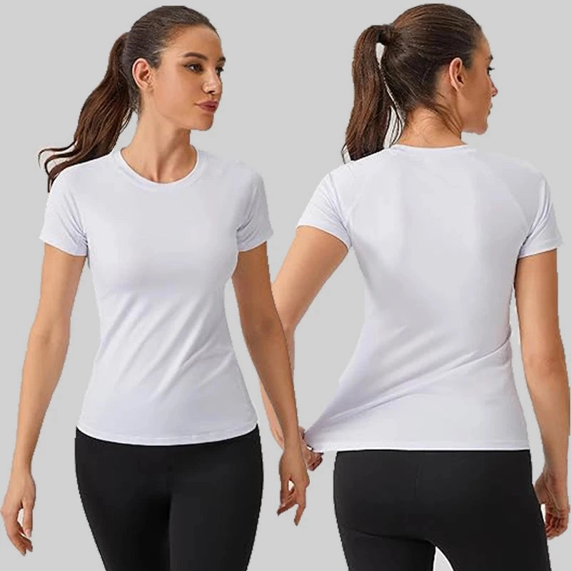 Women's Compression Shirt Short Sleeve Athletic Yoga T-Shirt Quick Dry Stretchy Gym Baselayer for Summer Workout and Running
