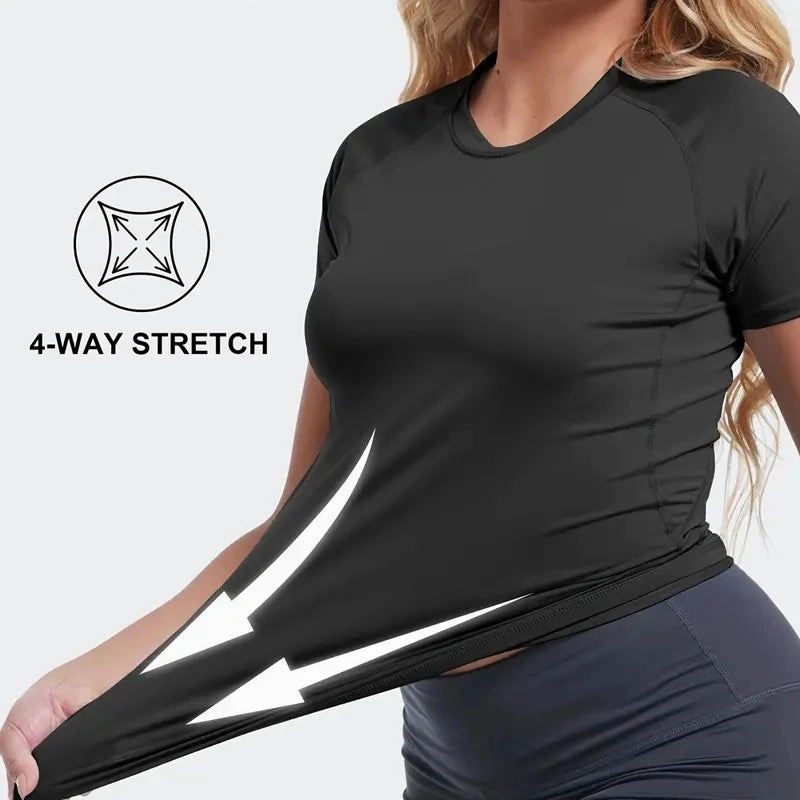 Women's Compression Shirt Short Sleeve Athletic Yoga T-Shirt Quick Dry Stretchy Gym Baselayer for Summer Workout and Running