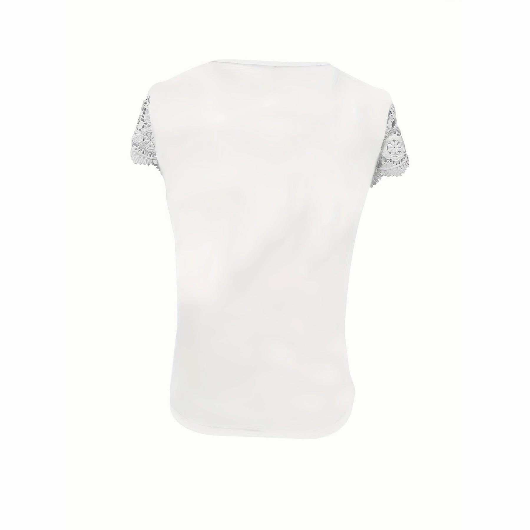 Women's Contrast Lace V-Neck T-Shirt - Stylish Summer Top