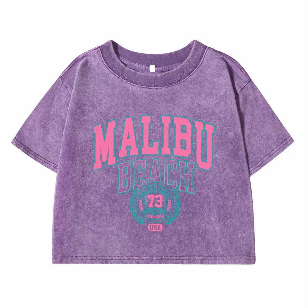 Women??s Cotton Crop T-Shirt with O-Neck Distressed Wash Summer Streetwear Tee for Casual Outings and Beach Days