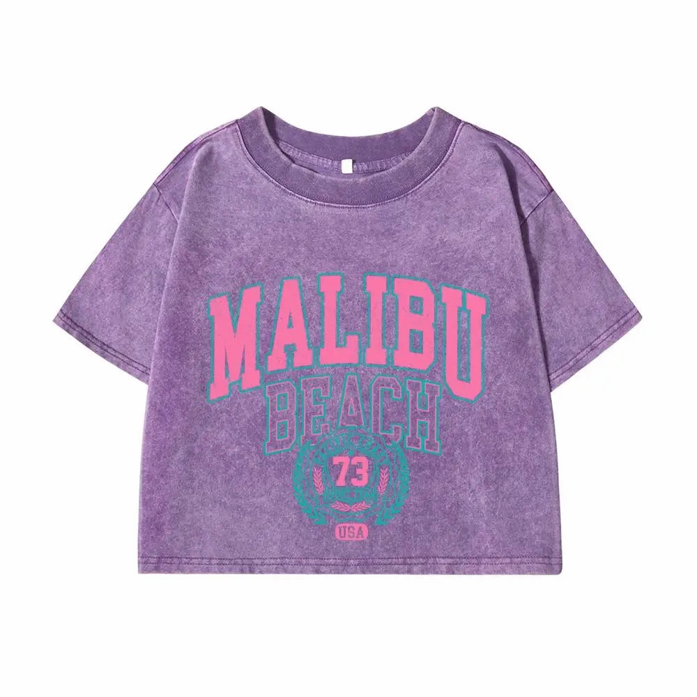Women??s Cotton Crop T-Shirt with O-Neck Distressed Wash Summer Streetwear Tee for Casual Outings and Beach Days