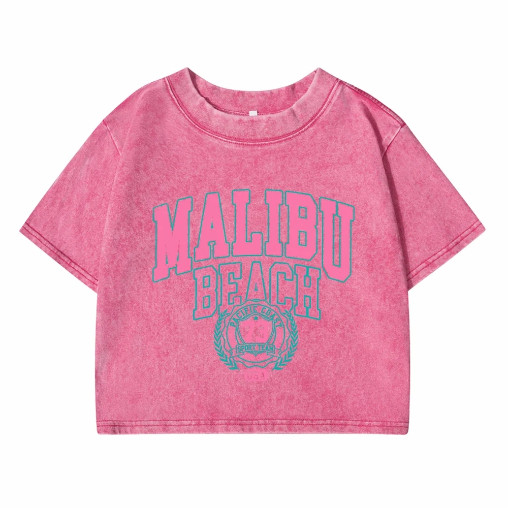 Women??s Cotton Crop T-Shirt with O-Neck Distressed Wash Summer Streetwear Tee for Casual Outings and Beach Days