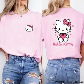 Women's Cute Hello Kitty Printed T-Shirt Kawaii Pattern Casual Top for Summer and Everyday Wear
