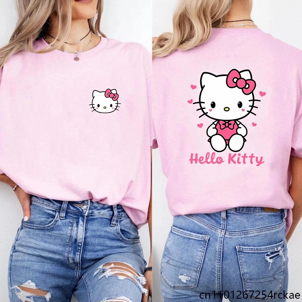 Women's Cute Hello Kitty Printed T-Shirt Kawaii Pattern Casual Top for Summer and Everyday Wear