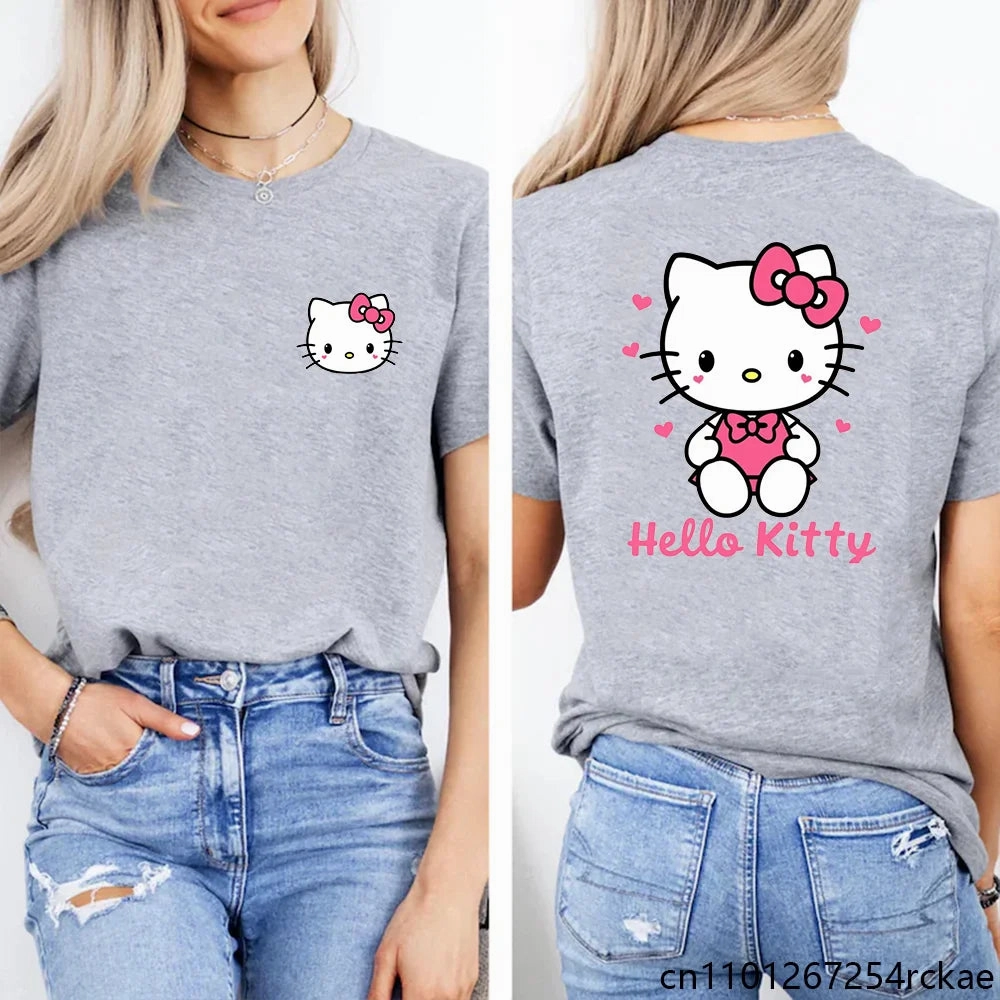 Women's Cute Hello Kitty Printed T-Shirt Kawaii Pattern Casual Top for Summer and Everyday Wear