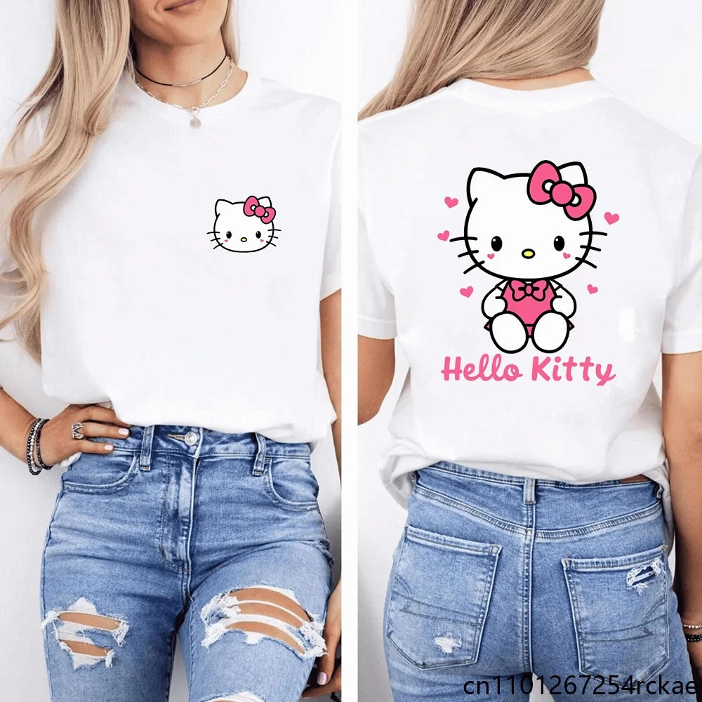 Women's Cute Hello Kitty Printed T-Shirt Kawaii Pattern Casual Top for Summer and Everyday Wear