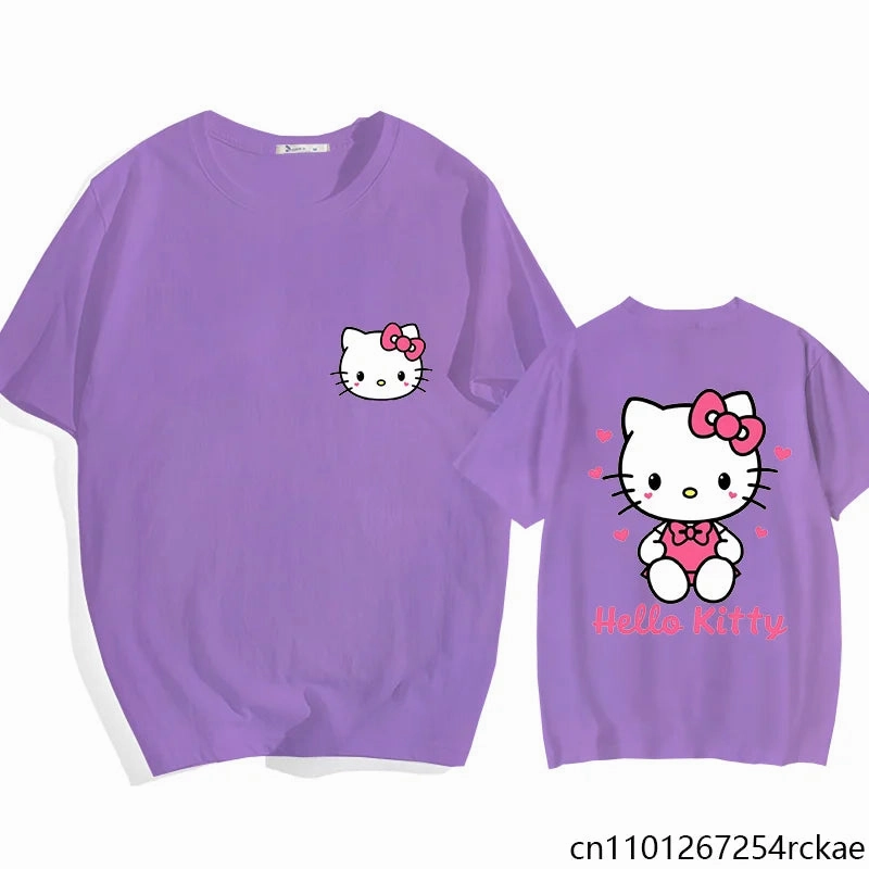 Women's Cute Hello Kitty Printed T-Shirt Kawaii Pattern Casual Top for Summer and Everyday Wear
