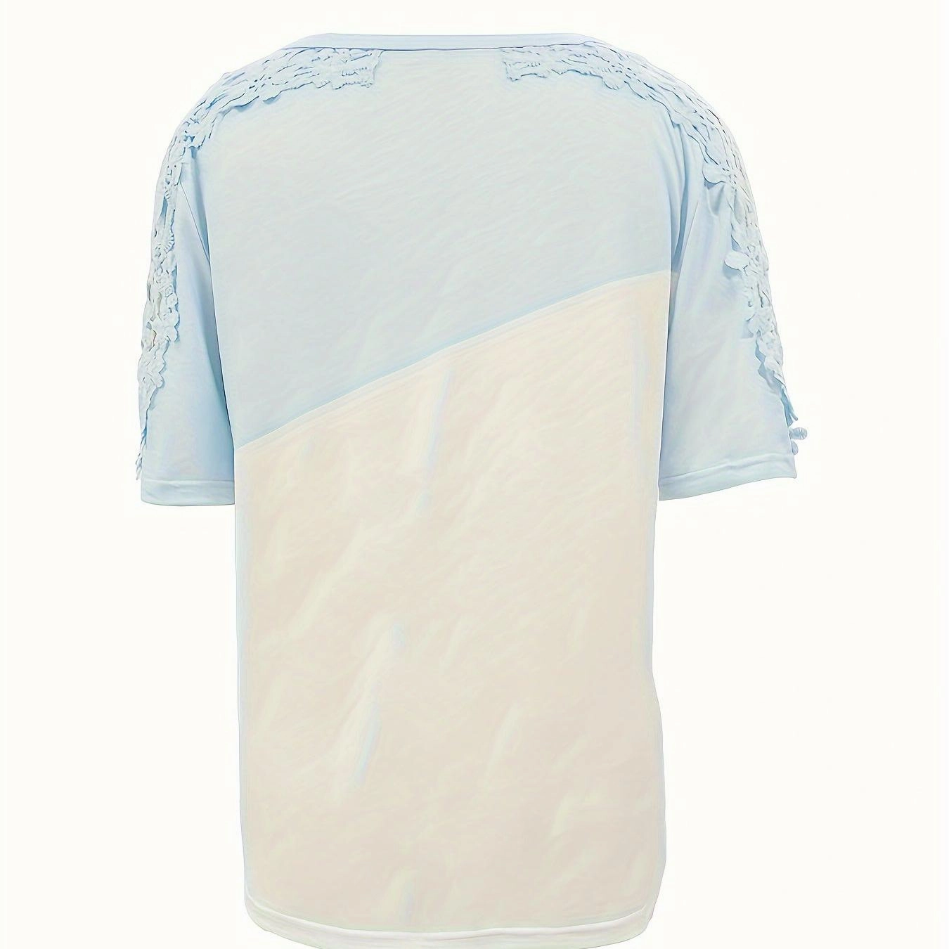 Women's Elegant Lace Crew Neck Short Sleeve T-Shirt - Stylish and Comfortable Top for Spring & Summer