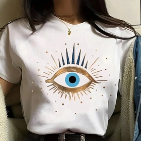 Women's Eye Print Short Sleeve T-Shirt Casual Summer Top