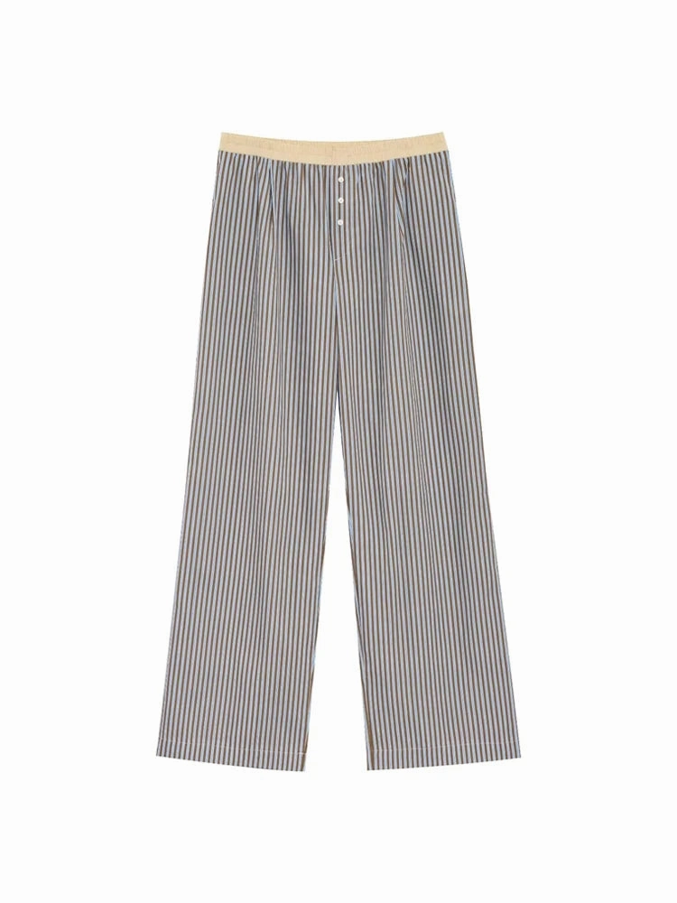 Women??s Fashion Striped Halterneck Waistcoat and Mid Waist Trousers Two Piece Set with Side Pockets for Casual and Summer Outfits