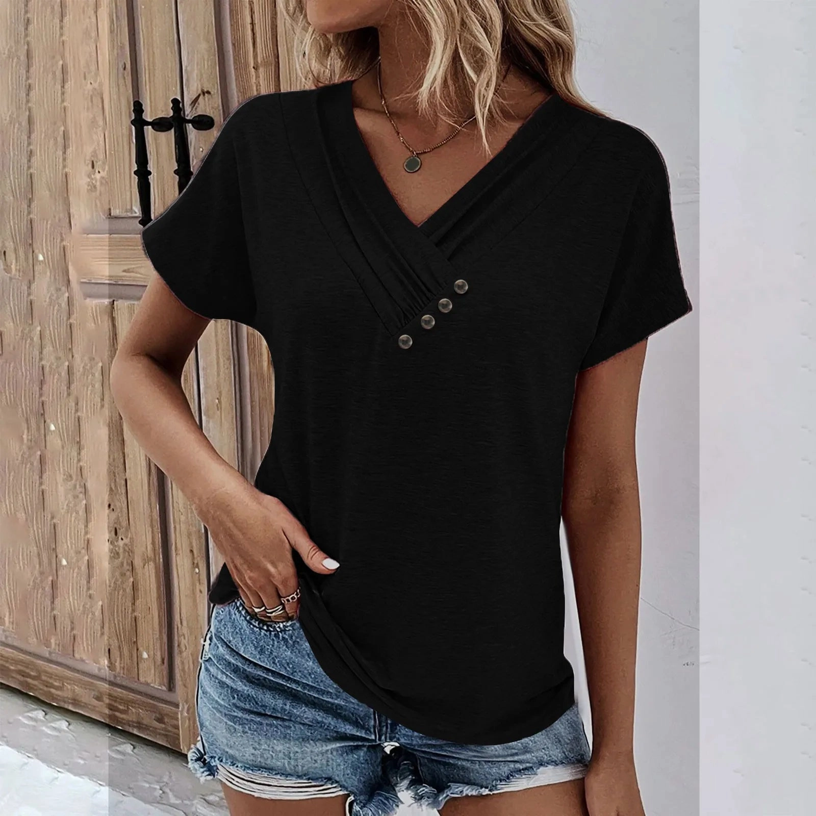 Women??s Fashion V Neck T Shirt Short Sleeve Basic Top Summer Casual Streetwear Oversized T Shirt for Women