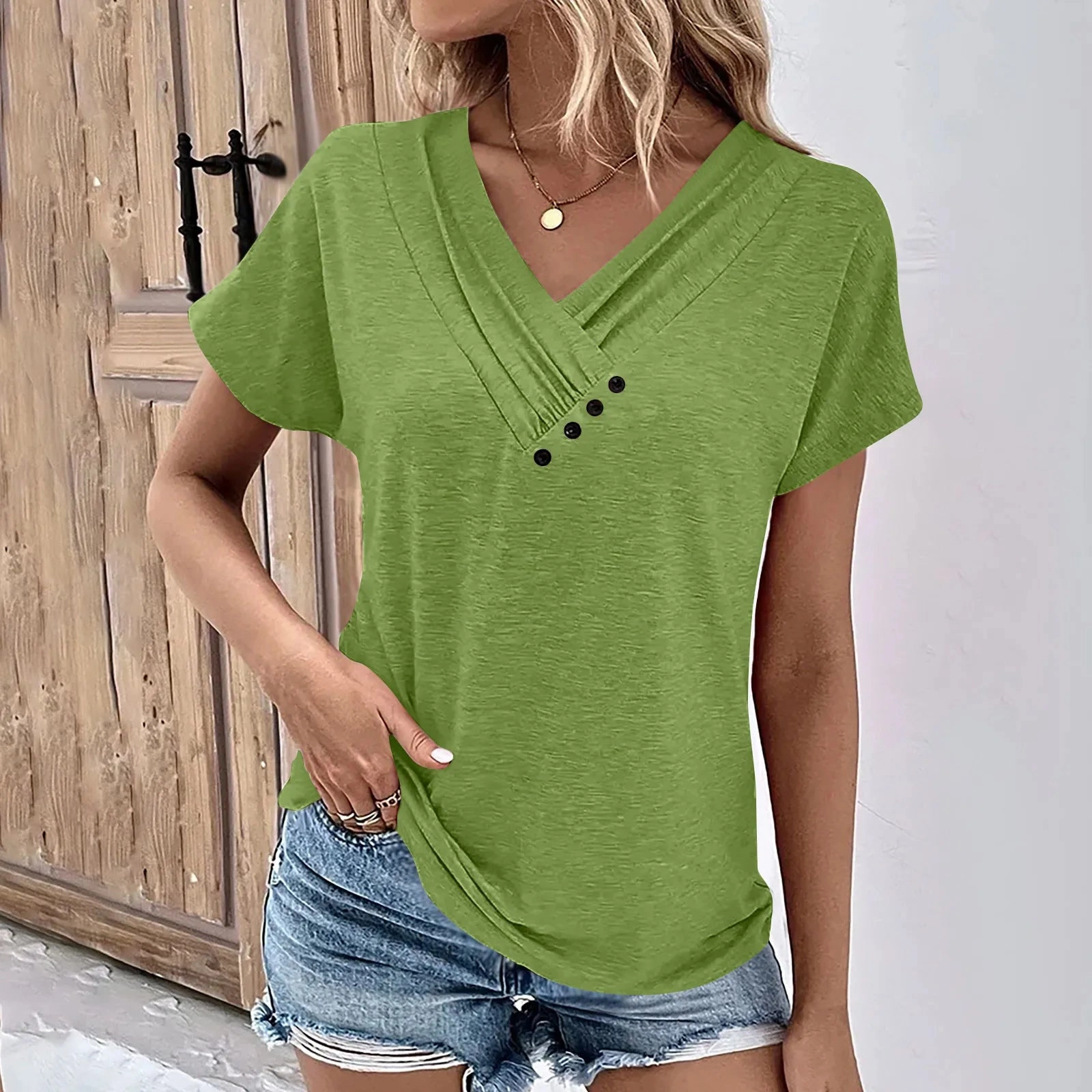 Women??s Fashion V Neck T Shirt Short Sleeve Basic Top Summer Casual Streetwear Oversized T Shirt for Women