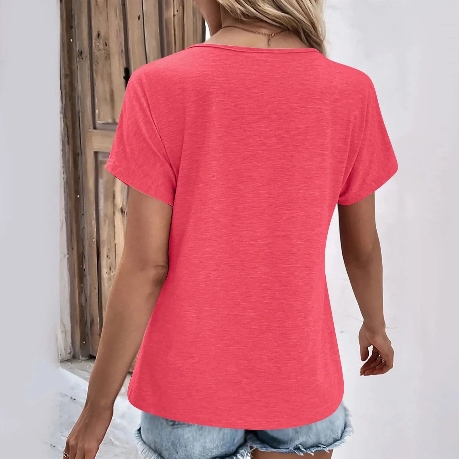 Women??s Fashion V Neck T Shirt Short Sleeve Basic Top Summer Casual Streetwear Oversized T Shirt for Women
