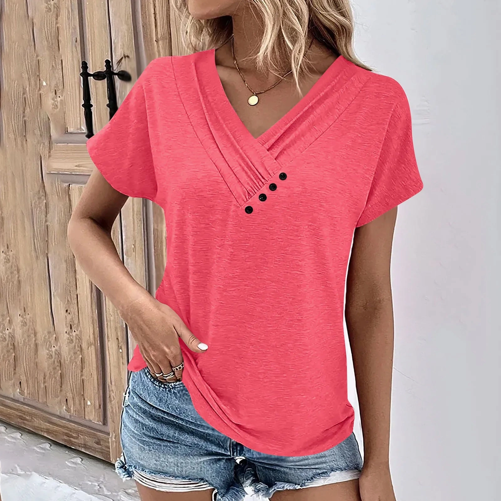 Women??s Fashion V Neck T Shirt Short Sleeve Basic Top Summer Casual Streetwear Oversized T Shirt for Women