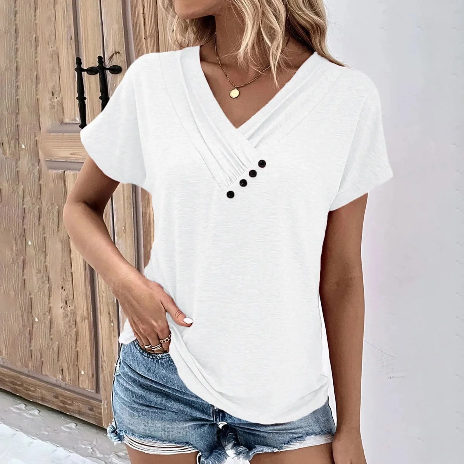 Women??s Fashion V Neck T Shirt Short Sleeve Basic Top Summer Casual Streetwear Oversized T Shirt for Women