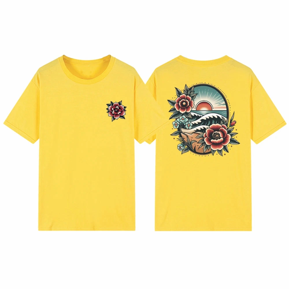 Women's Floral Beach Sunset T Shirt Short Sleeve Vacation Top for Summer Beach Lover Casual Wear