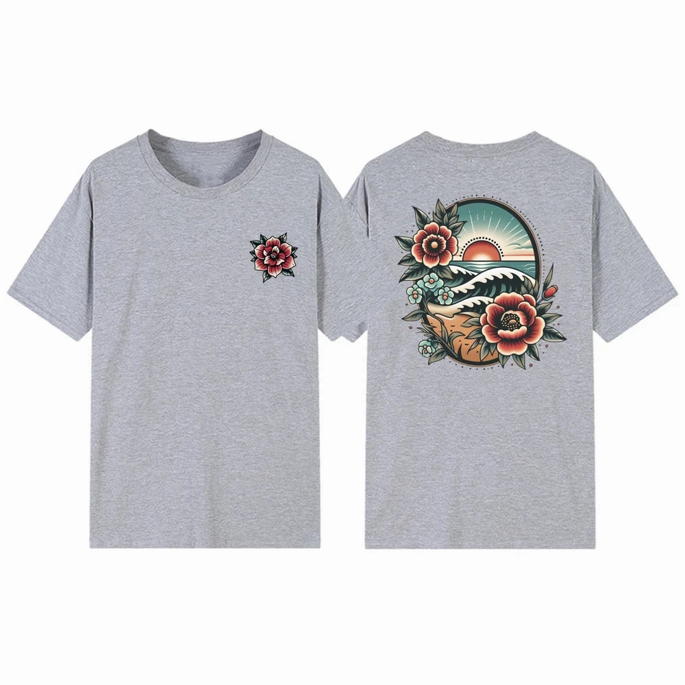 Women's Floral Beach Sunset T Shirt Short Sleeve Vacation Top for Summer Beach Lover Casual Wear