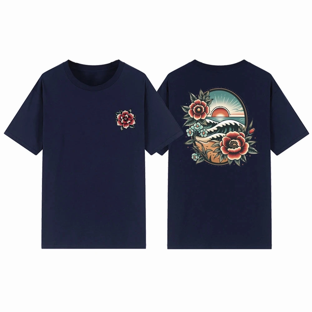 Women's Floral Beach Sunset T Shirt Short Sleeve Vacation Top for Summer Beach Lover Casual Wear