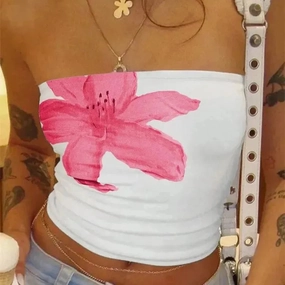 Women's Floral Printed Tube Top Summer Off Shoulder Crop Top Sexy Streetwear for Parties and Casual Outings