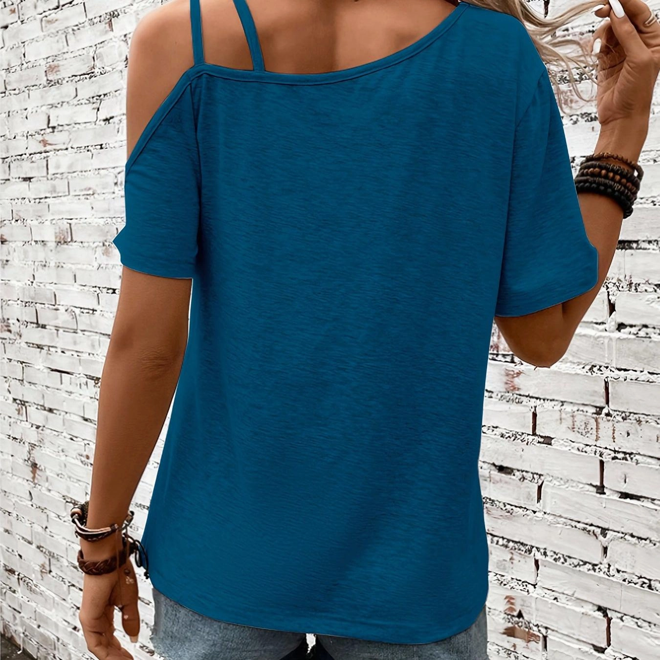 Women's Heart Print One Shoulder T-Shirt - Chic Spring Top