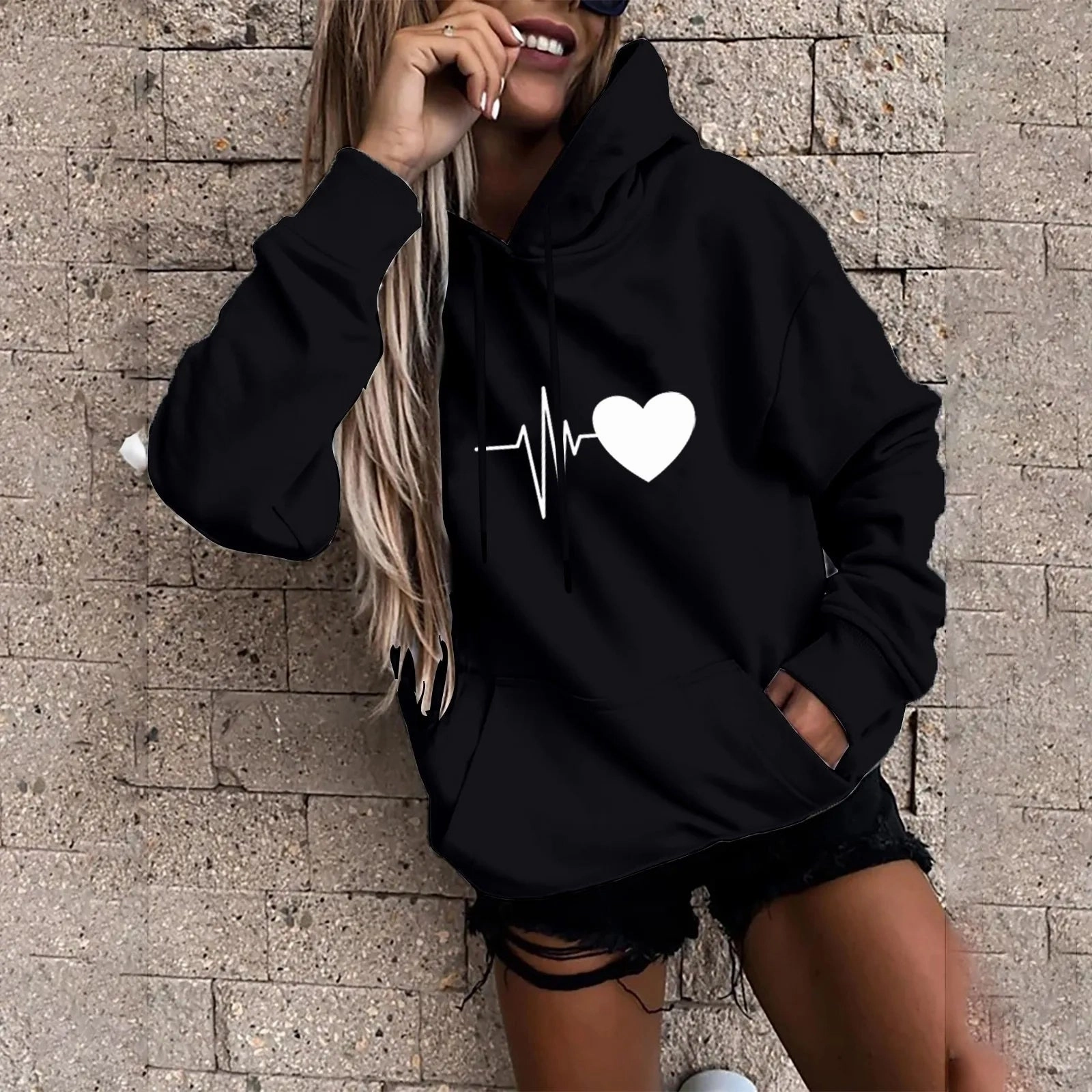 Women's Hoodies Tops Long Sleeve Fun Print Sweatshirt Casual Loose Pullover for Spring Fashion