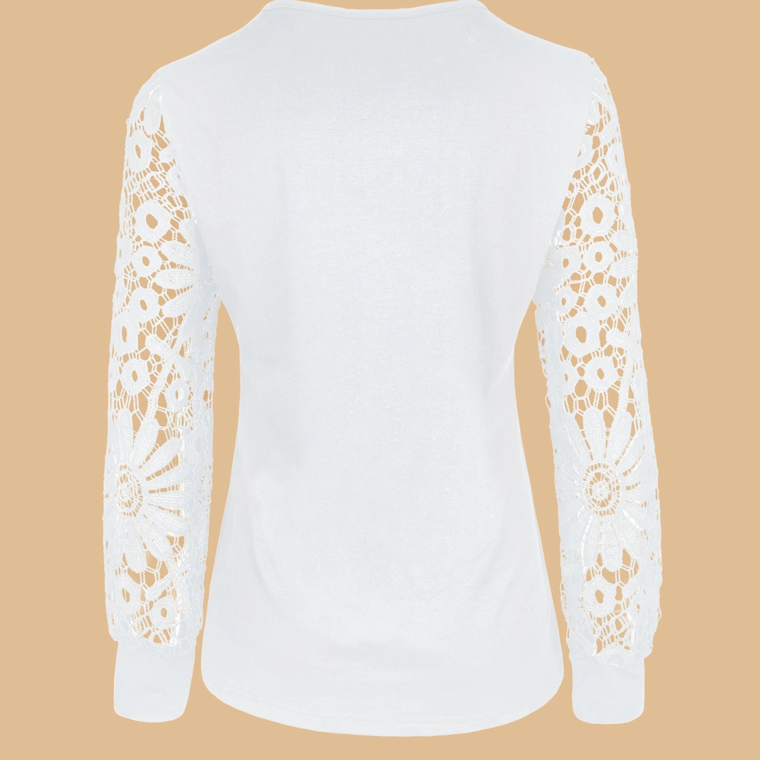 Women's Lace Contrast Pleated Front Long Sleeve T-Shirt with Button V Neck - Elegant Casual Top for Every Occasion