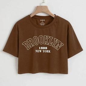 Women's Letter Graphic Crop T-Shirt Smock Loose Fitness Top