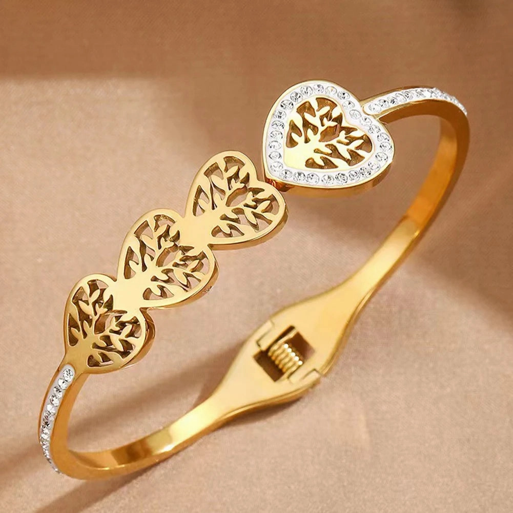 Women's Luxury Designer Bangle Stainless Steel Tree of Life Cuff Bracelet for Women