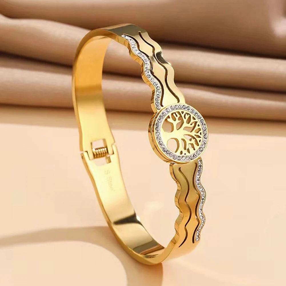 Women's Luxury Designer Bangle Stainless Steel Tree of Life Cuff Bracelet for Women