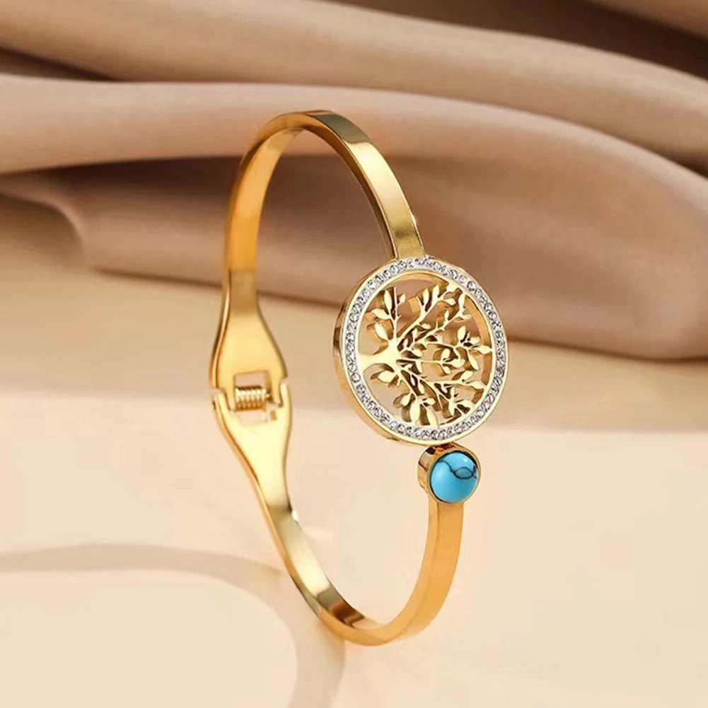 Women's Luxury Designer Bangle Stainless Steel Tree of Life Cuff Bracelet for Women
