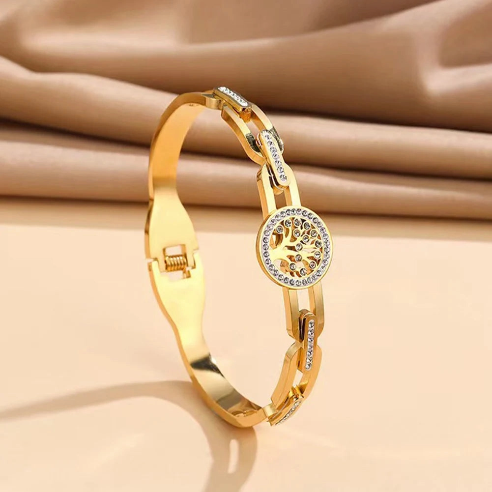 Women's Luxury Designer Bangle Stainless Steel Tree of Life Cuff Bracelet for Women