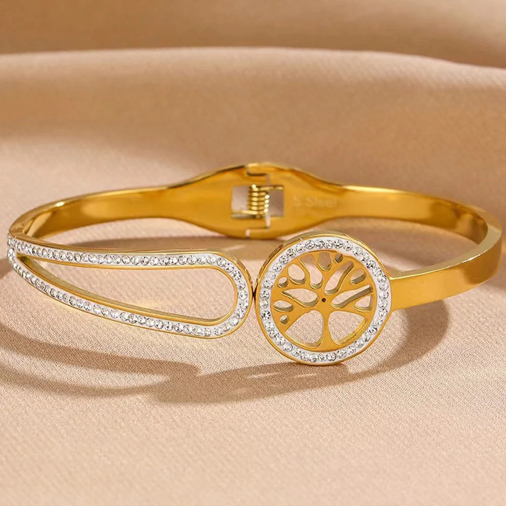 Women's Luxury Designer Bangle Stainless Steel Tree of Life Cuff Bracelet for Women