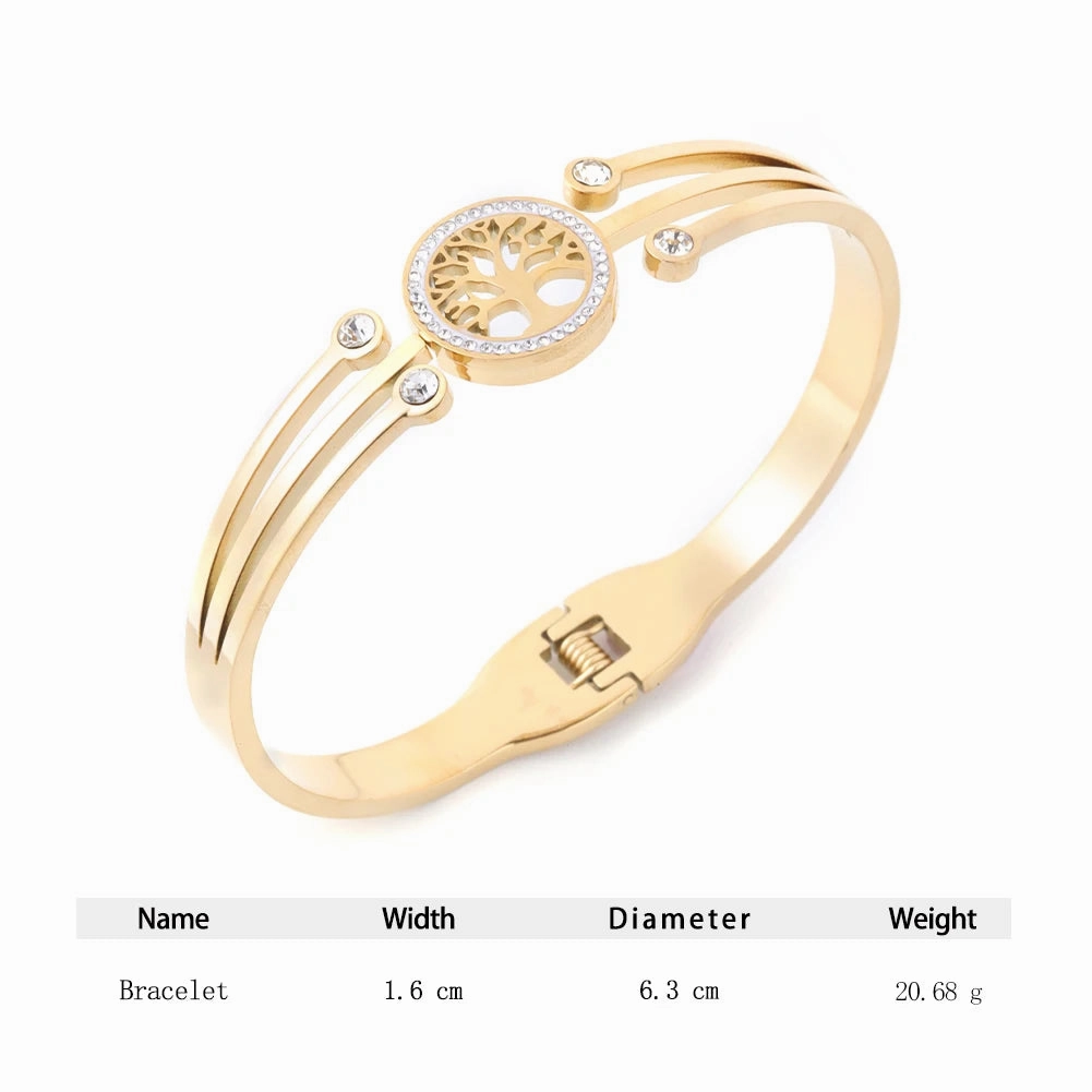 Women's Luxury Designer Bangle Stainless Steel Tree of Life Cuff Bracelet for Women