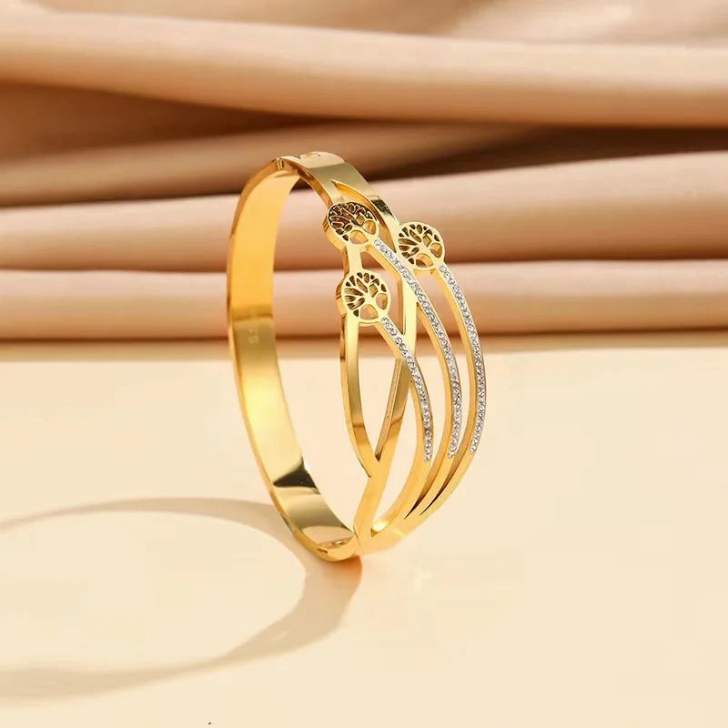 Women's Luxury Designer Bangle Stainless Steel Tree of Life Cuff Bracelet for Women