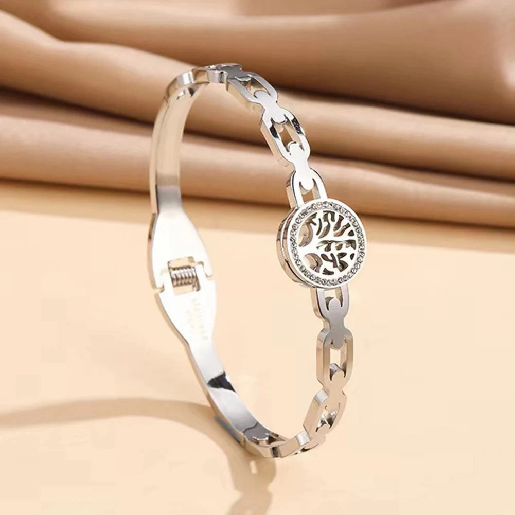 Women's Luxury Designer Bangle Stainless Steel Tree of Life Cuff Bracelet for Women