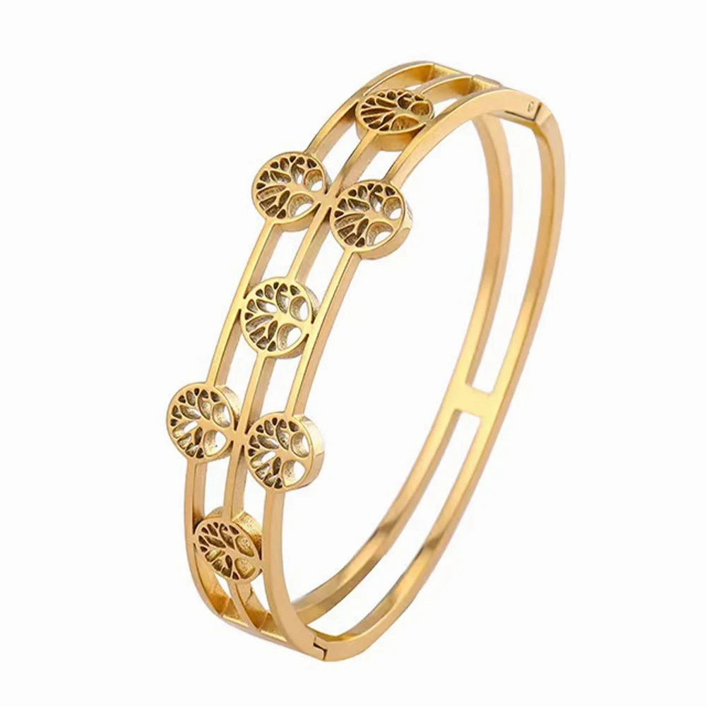 Women's Luxury Designer Bangle Stainless Steel Tree of Life Cuff Bracelet for Women