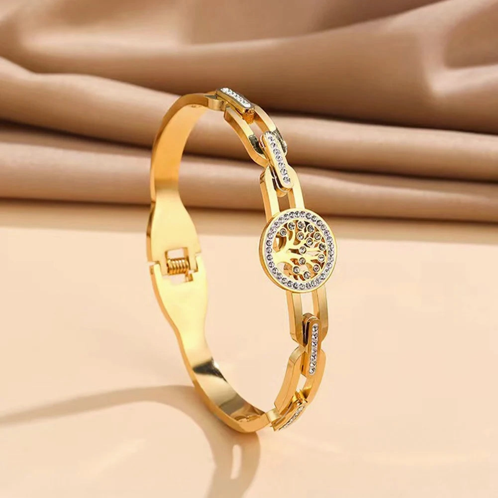 Women's Luxury Designer Bangle Stainless Steel Tree of Life Cuff Bracelet for Women