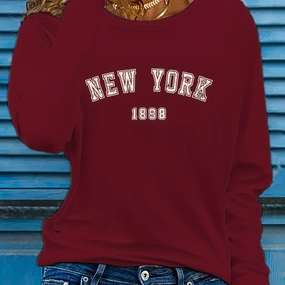 Women's New York Print Long Sleeve T-Shirt for Stylish Casual Wear