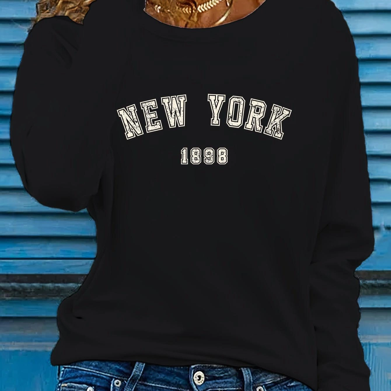 Women's New York Print Long Sleeve T-Shirt for Stylish Casual Wear