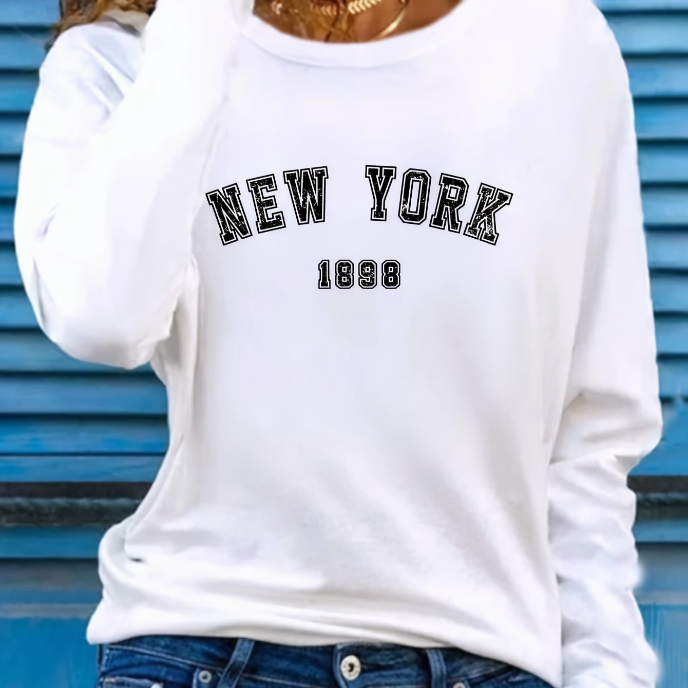 Women's New York Print Long Sleeve T-Shirt for Stylish Casual Wear