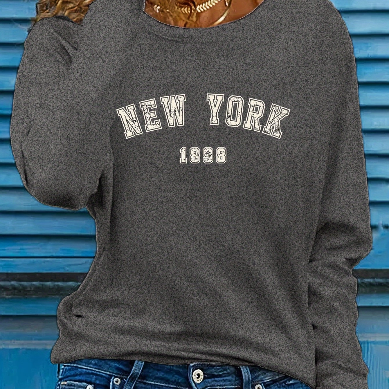 Women's New York Print Long Sleeve T-Shirt for Stylish Casual Wear