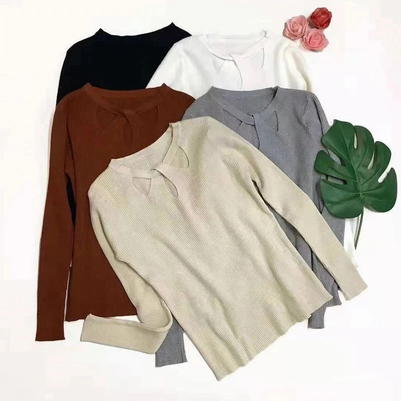 Women's O-neck Stretch Sexy Pullover Sweater for Autumn Winter